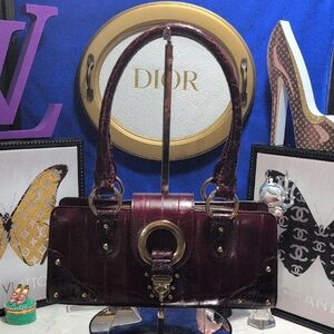 Dolce And Gabanna Stunning Eel Skin Shoulder Bag In Deep Burgundy With Gold Hdw.